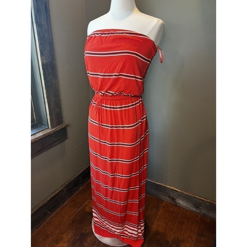 J. Crew Red Striped Maxi Sleeveless Waist Tie Pocket Dress Sz XS